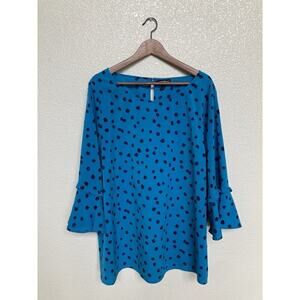 Lane Bryant blue polka dot blouse size 22 relaxed career date night bell sleeves